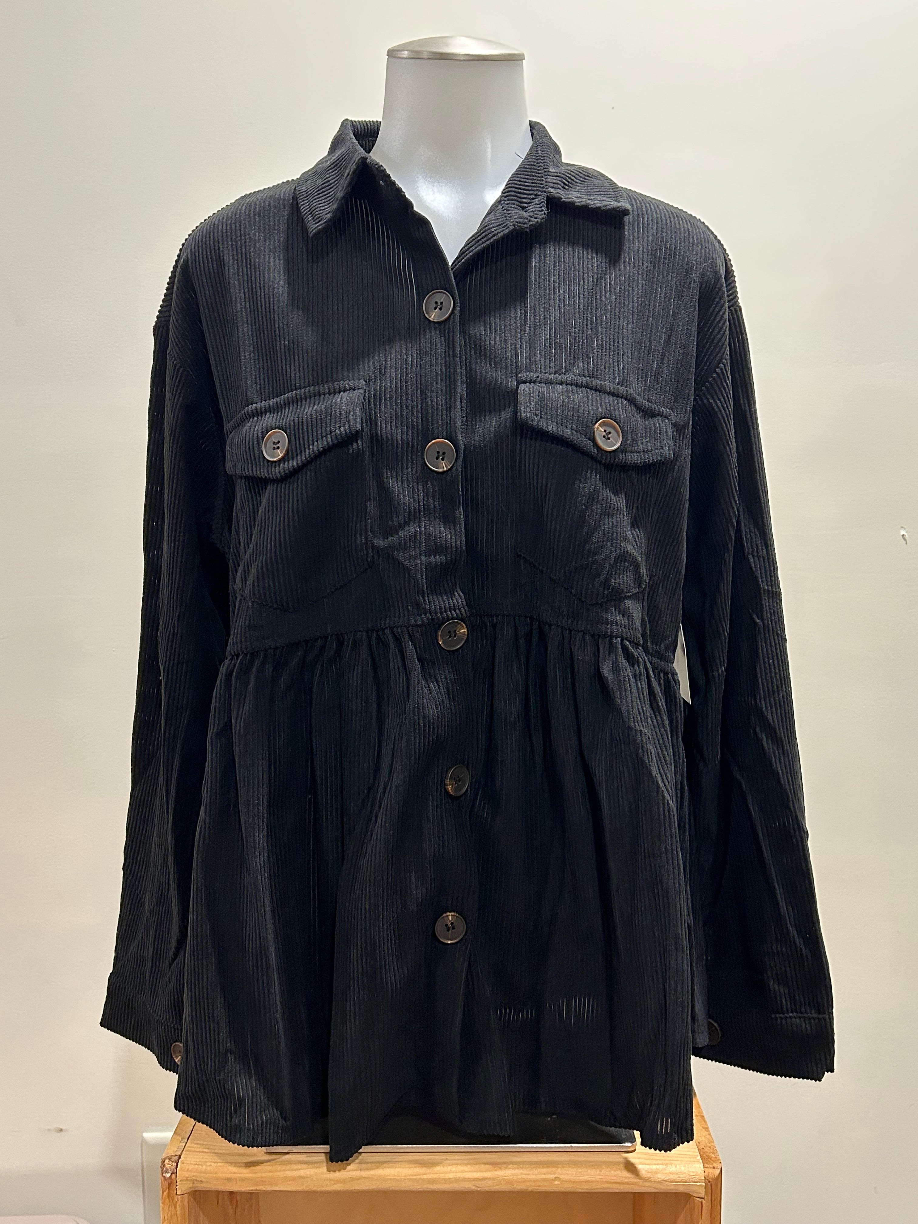 Black Baby Doll Button Up Shacket