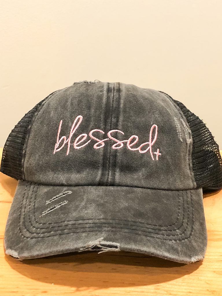 Blessed Distressed Ponytail Cap