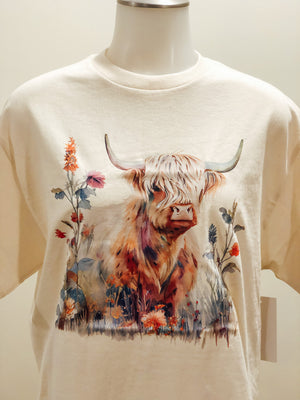 Floral Highland Cow T-shirt