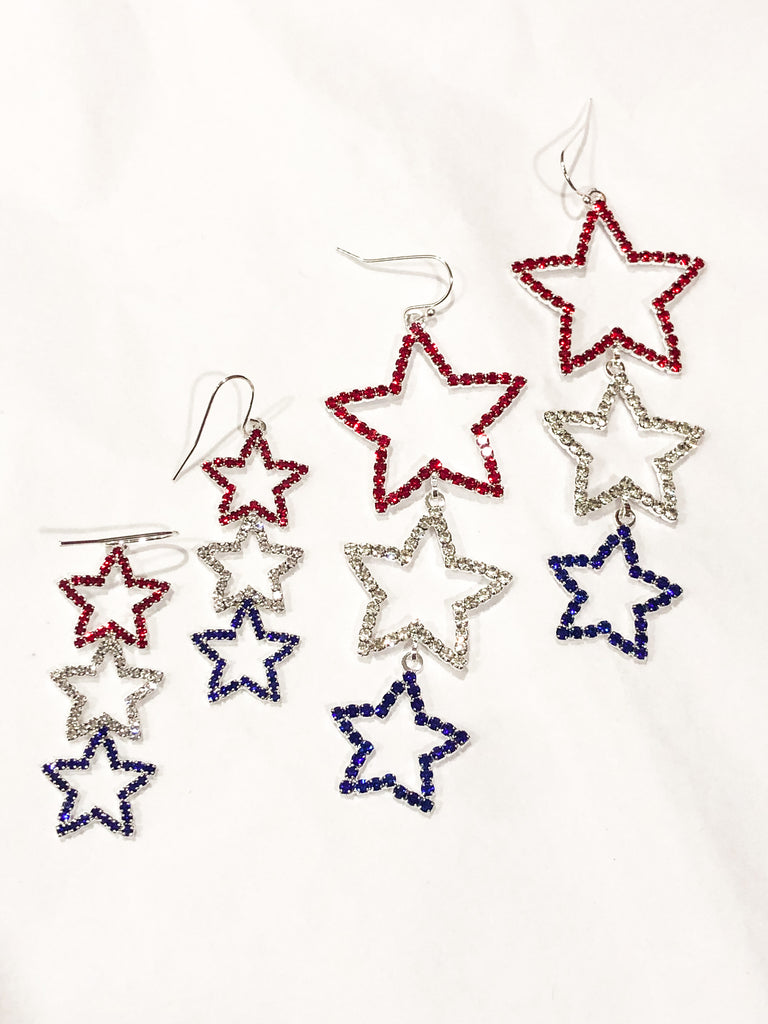 Large Patriotic Star Trio Earrings