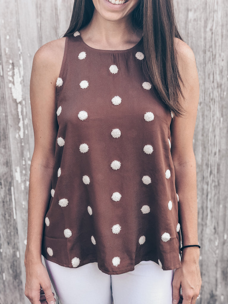 Brown/Ivory Polka Dot Top