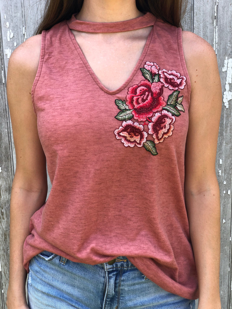 Brick Flower Embroidered Tank Top