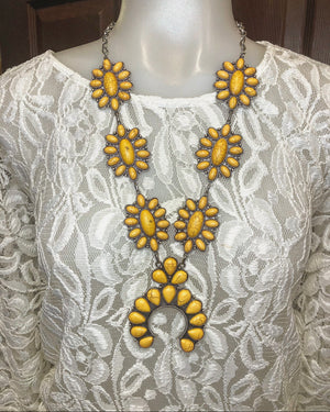 Yellow Stone Squash Blossom Necklace and Earring Set