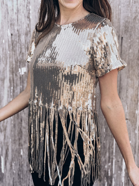 Gold Sequin Fringe Top Katie Belles