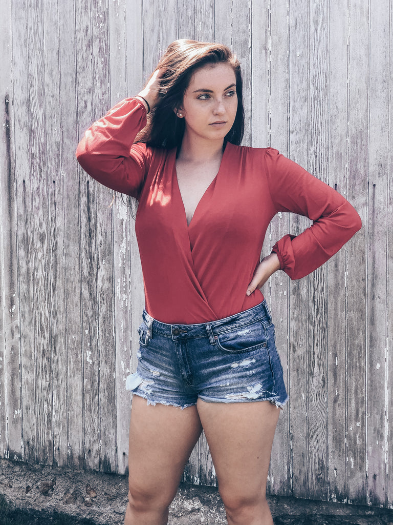 Red Deep Cut Bodysuit