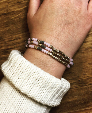 Pink, Gray and Gold Beaded Bracelet