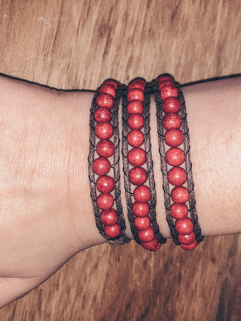 Red Triple Wrap Bracelet