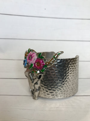 Floral Steer Head Cuff Bracelet