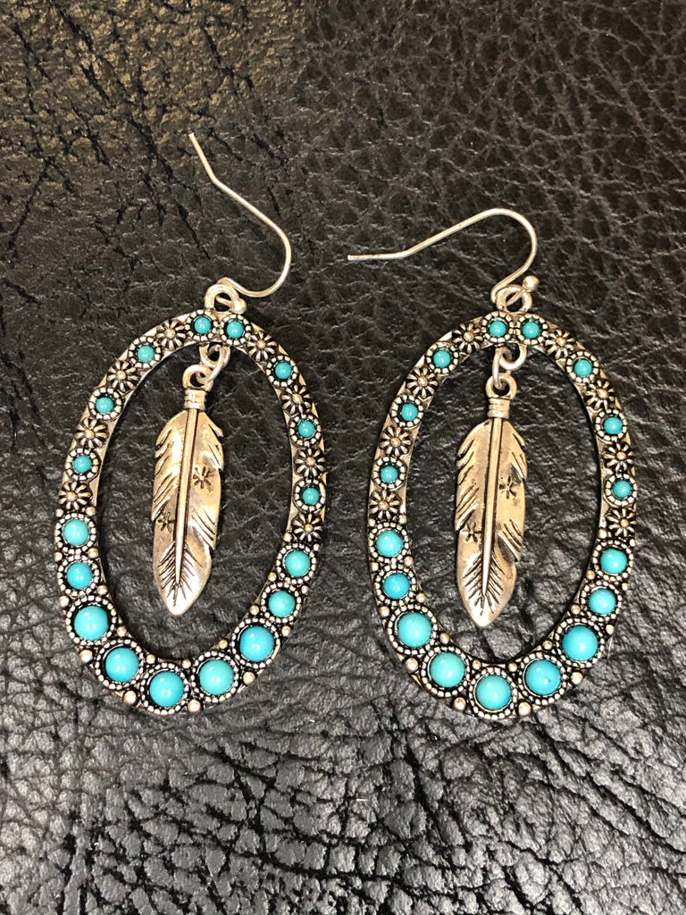 Turquoise hoop with Feather Earring