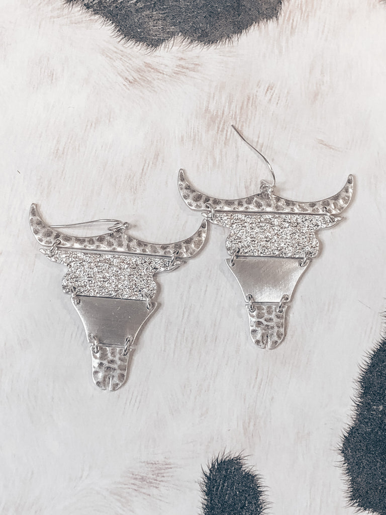 Silver Steer Dangle Earrings