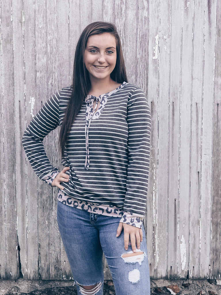 Striped Top with Leopard