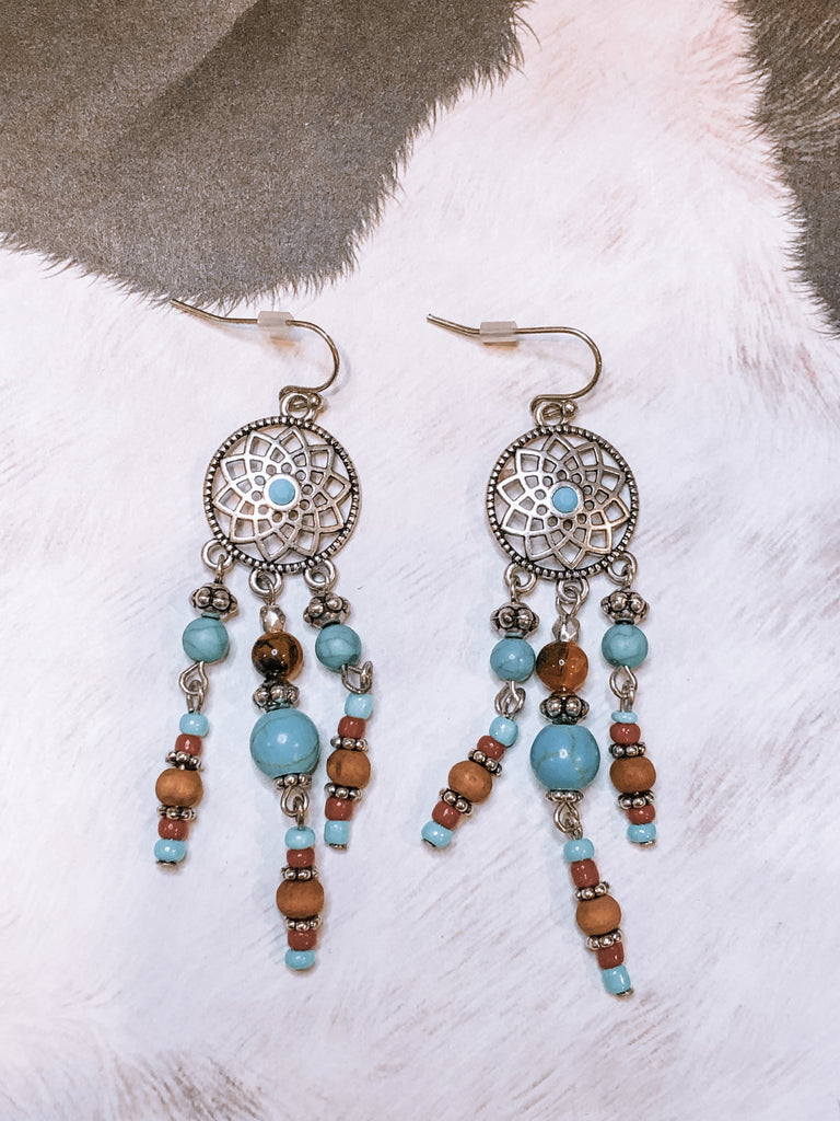 Dream Turquoise Bead Fringe Earrings