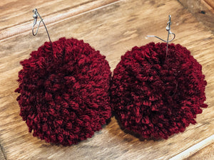 Burgundy Large Pom Pom Earrings