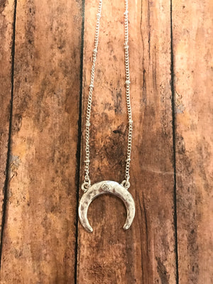 Crystal Dot Double Horn Necklace