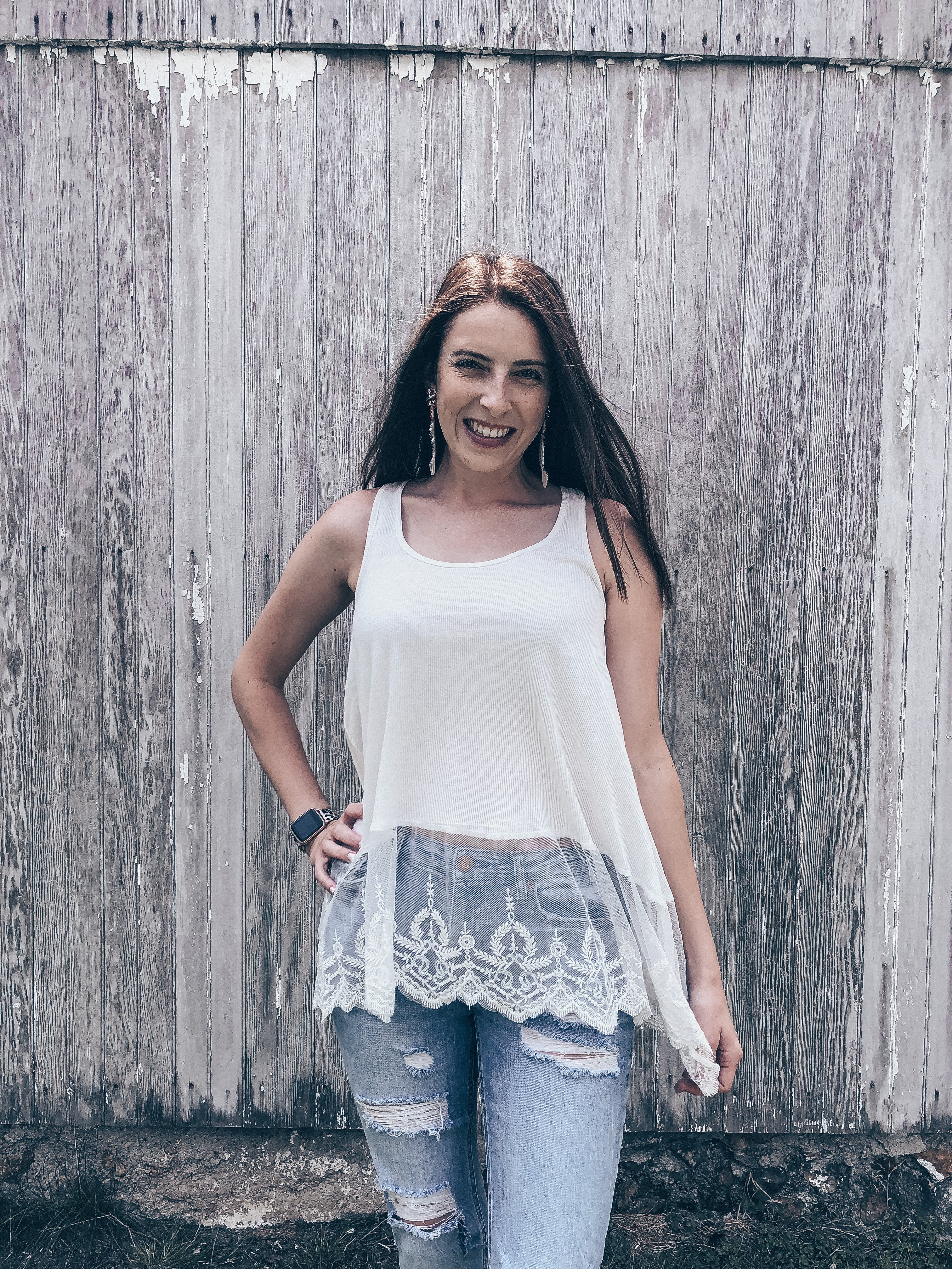 White Tank Top with Lace Detail