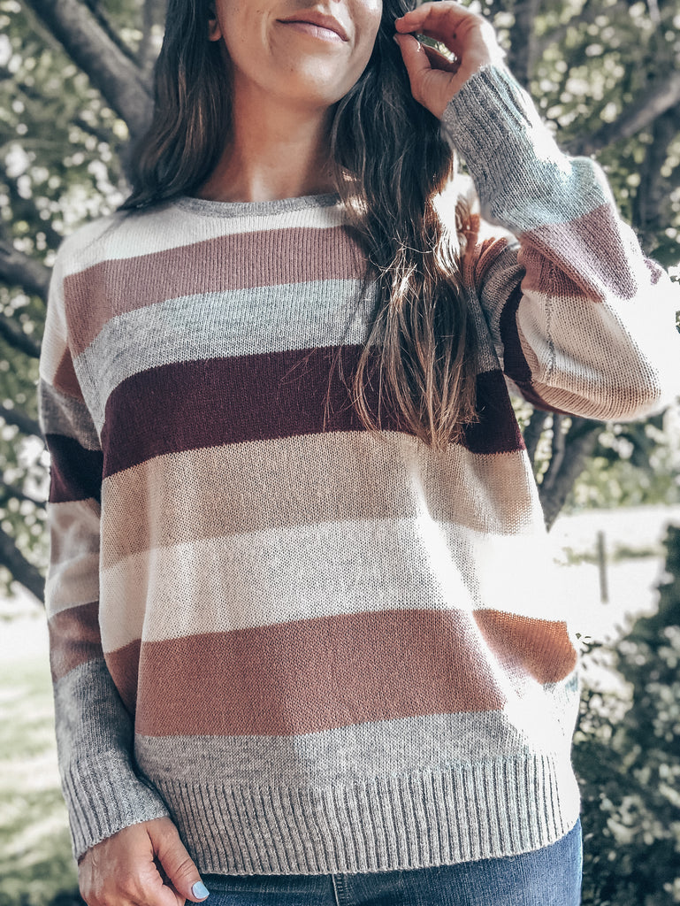 Burgundy & Mauve Striped Sweater